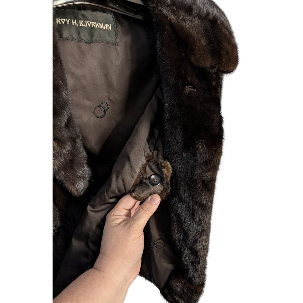 Roy H. Bjorkman Vintage Brown Mink Fur Double-Breasted Car Coat Collar pockets - Picture 6 of 16